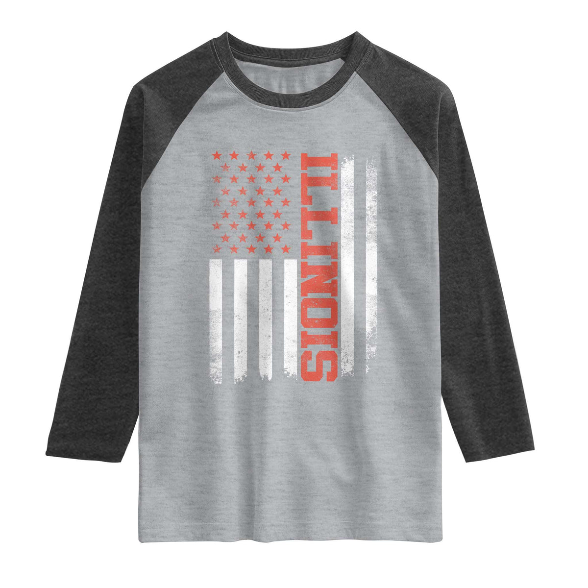 Illinois Pride Raglan Shirt Vintage American Flag Distressed Varsity Aesthetic Letters IL State TS11 Heather Gray Heather Charcoal Print Your Wear