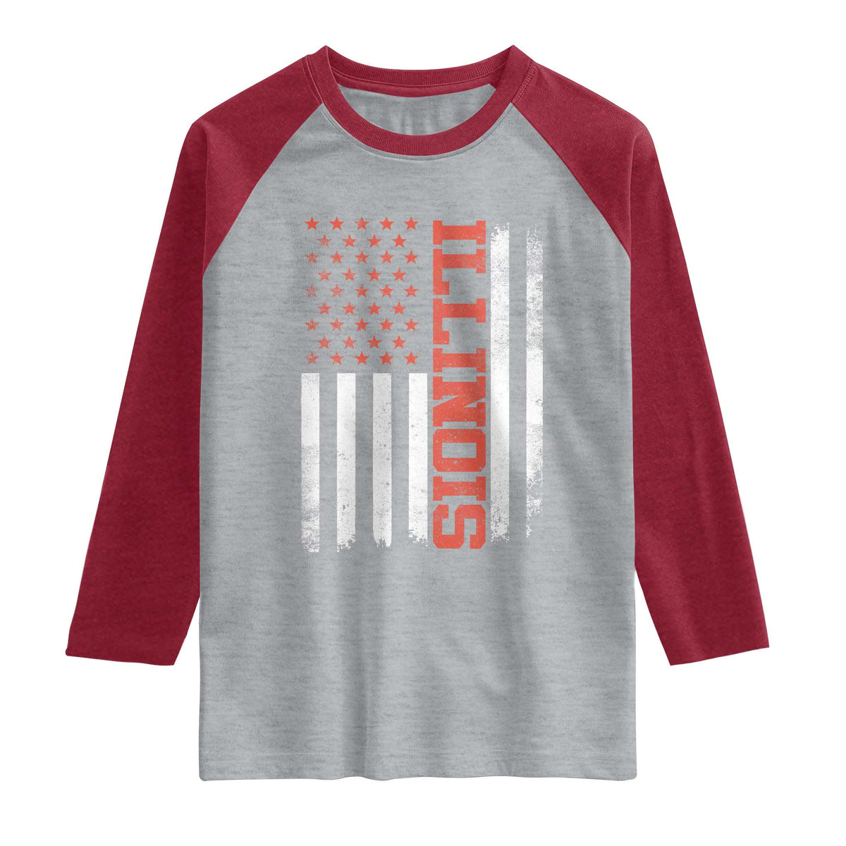 Illinois Pride Raglan Shirt Vintage American Flag Distressed Varsity Aesthetic Letters IL State TS11 Heather Gray Heather Red Print Your Wear