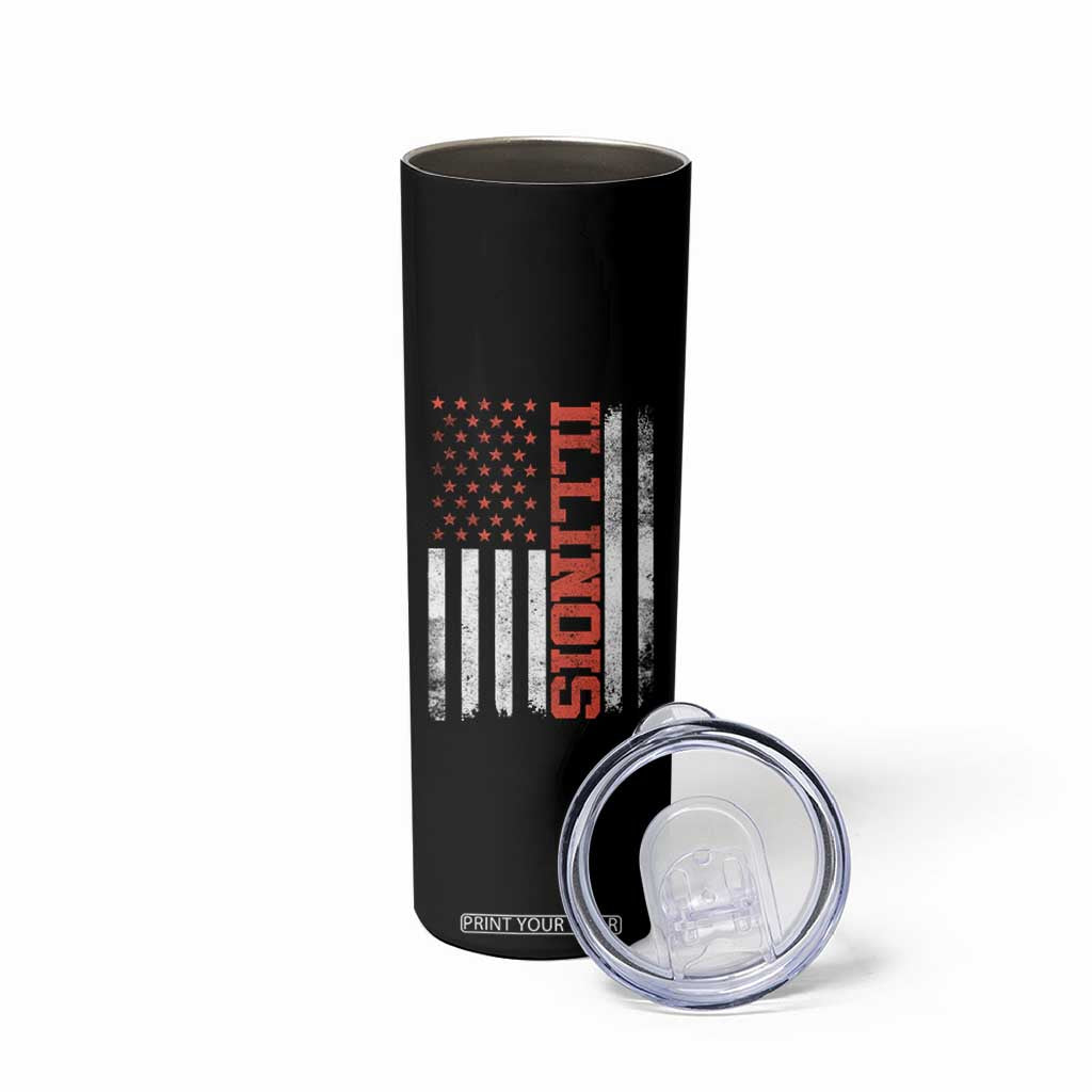 Illinois Pride Skinny Tumbler Vintage American Flag Distressed Varsity Aesthetic Letters IL State TS11 Print Your Wear