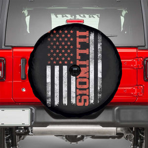 Illinois Pride Spare Tire Cover Vintage American Flag Distressed Varsity Aesthetic Letters IL State TS11 Black Print Your Wear