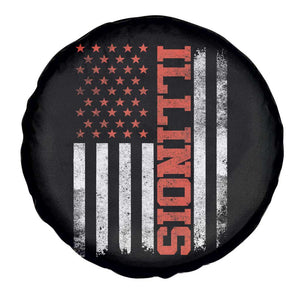 Illinois Pride Spare Tire Cover Vintage American Flag Distressed Varsity Aesthetic Letters IL State TS11 Print Your Wear