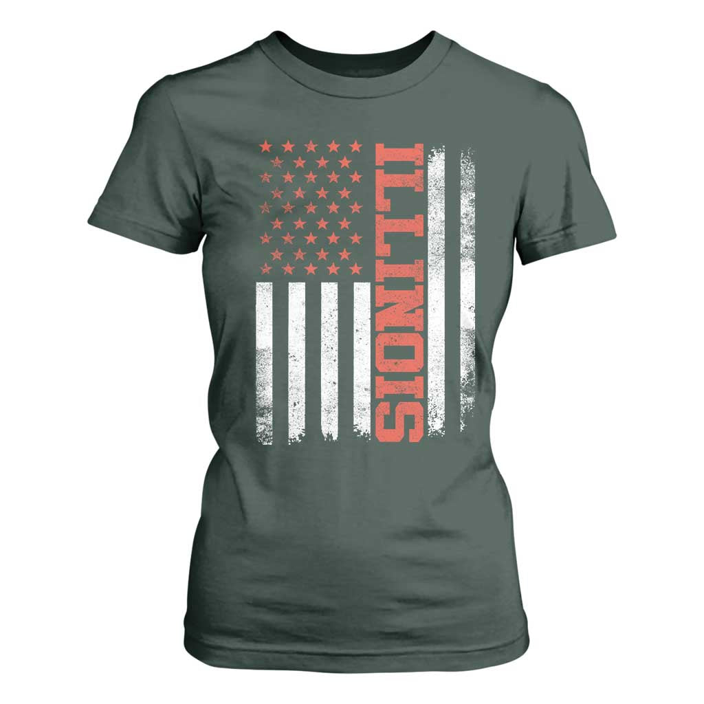 Illinois Pride T Shirt For Women Vintage American Flag Distressed Varsity Aesthetic Letters IL State TS11 Dark Forest Green Print Your Wear