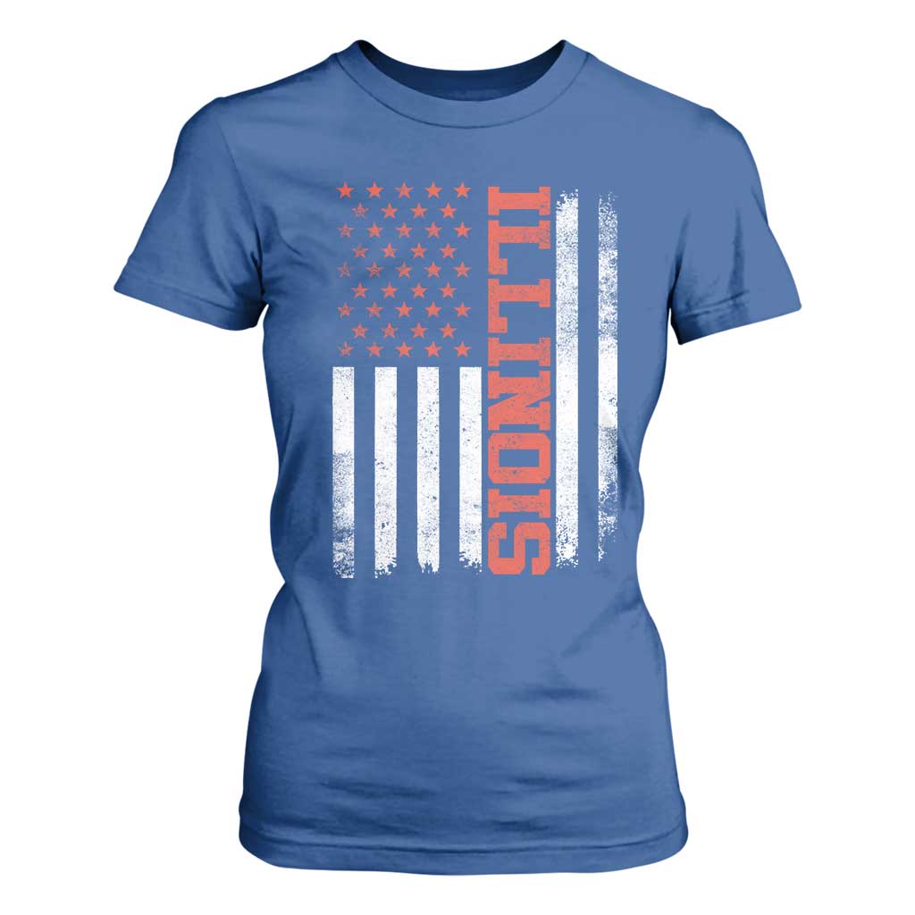 Illinois Pride T Shirt For Women Vintage American Flag Distressed Varsity Aesthetic Letters IL State TS11 Royal Blue Print Your Wear