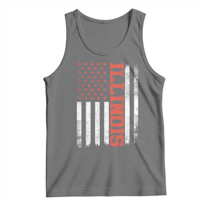 Illinois Pride Tank Top Vintage American Flag Distressed Varsity Aesthetic Letters IL State TS11 Black Heather Print Your Wear