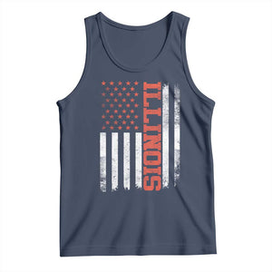Illinois Pride Tank Top Vintage American Flag Distressed Varsity Aesthetic Letters IL State TS11 Navy Print Your Wear