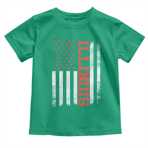 Illinois Pride Toddler T Shirt Vintage American Flag Distressed Varsity Aesthetic Letters IL State TS11 Irish Green Print Your Wear