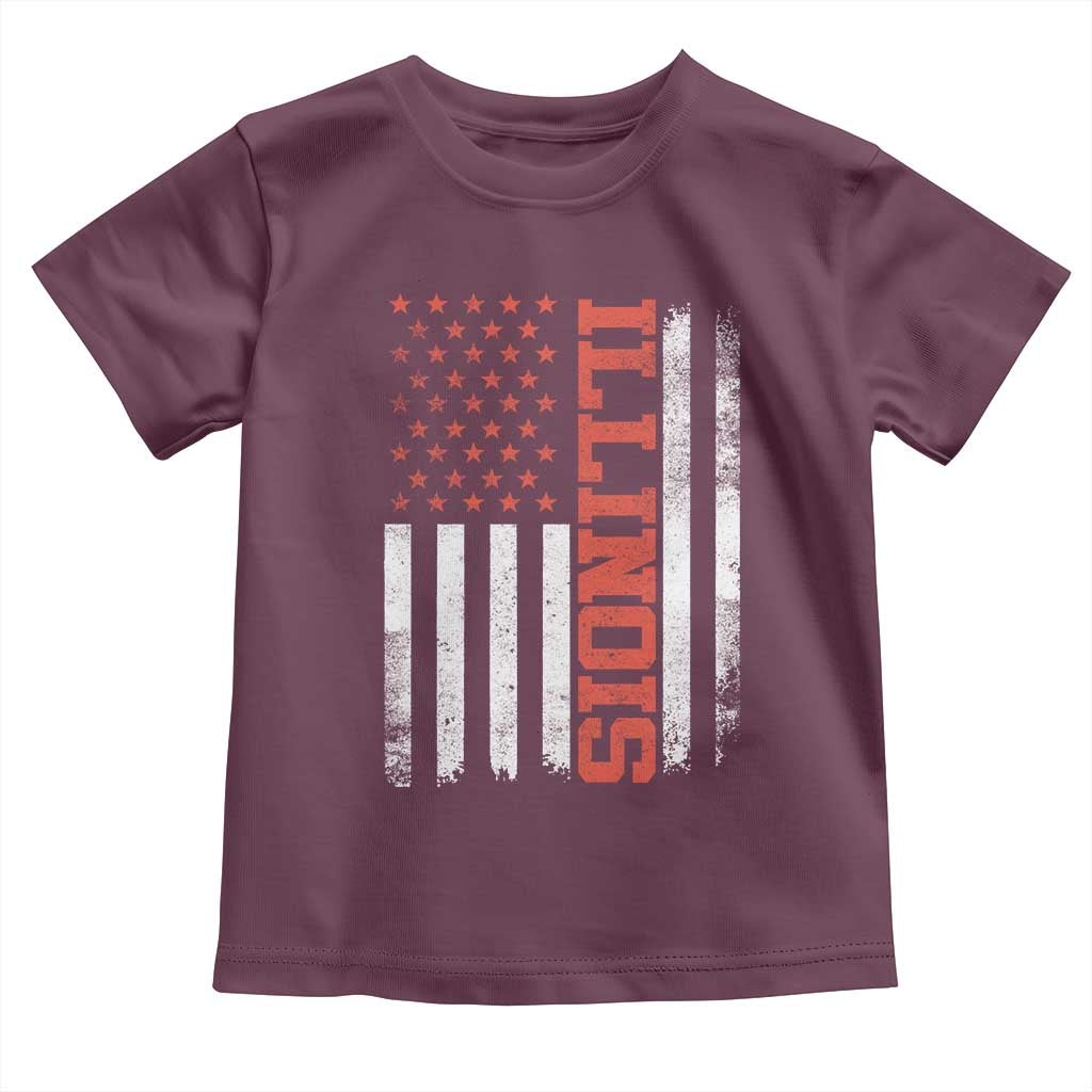 Illinois Pride Toddler T Shirt Vintage American Flag Distressed Varsity Aesthetic Letters IL State TS11 Maroon Print Your Wear