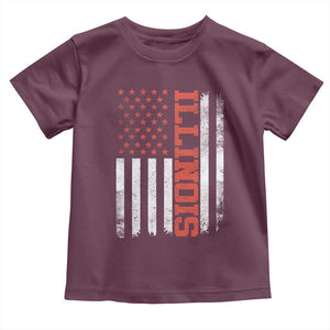 Illinois Pride Toddler T Shirt Vintage American Flag Distressed Varsity Aesthetic Letters IL State TS11 Maroon Print Your Wear