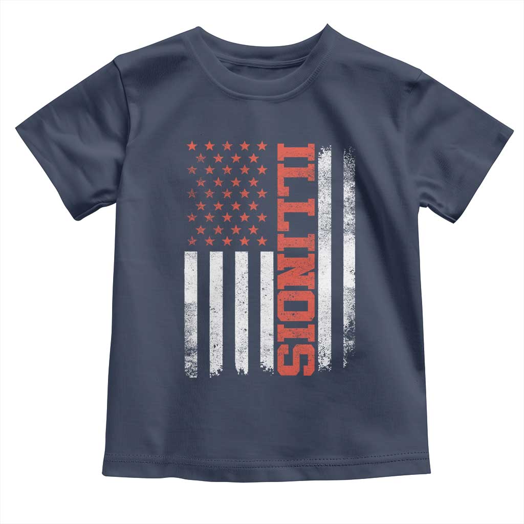 Illinois Pride Toddler T Shirt Vintage American Flag Distressed Varsity Aesthetic Letters IL State TS11 Navy Print Your Wear