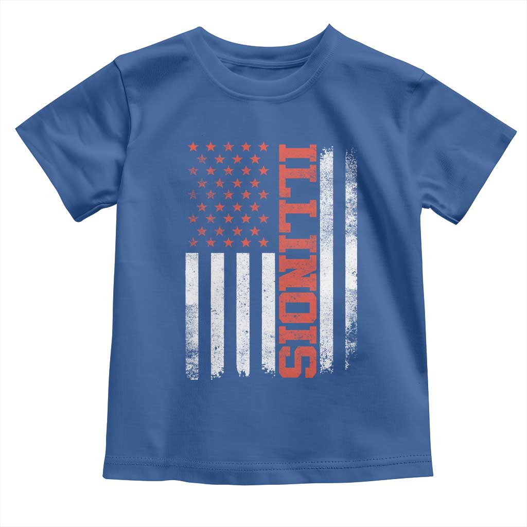 Illinois Pride Toddler T Shirt Vintage American Flag Distressed Varsity Aesthetic Letters IL State TS11 Royal Blue Print Your Wear