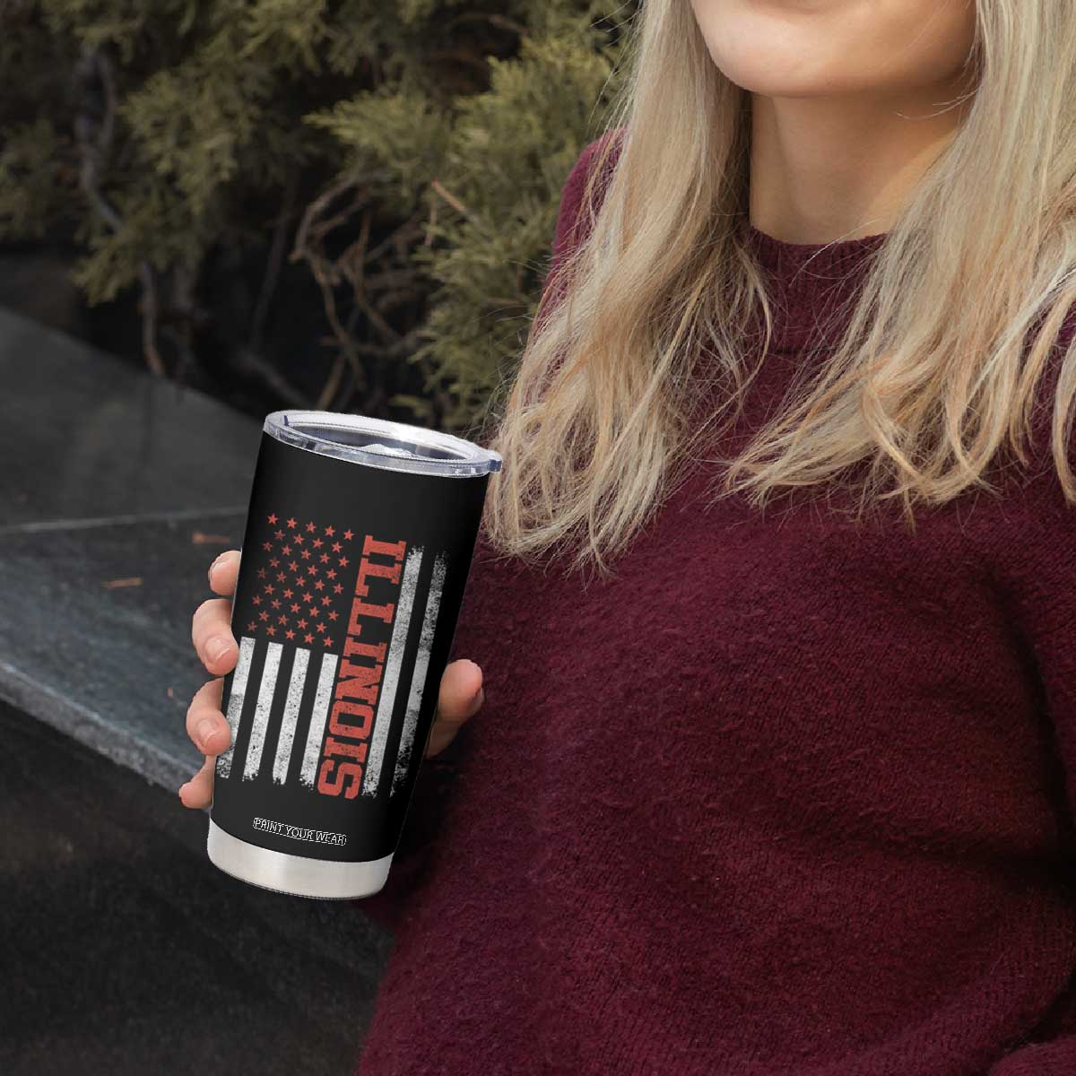 Illinois Pride Tumbler Cup Vintage American Flag Distressed Varsity Aesthetic Letters IL State TS11 Print Your Wear