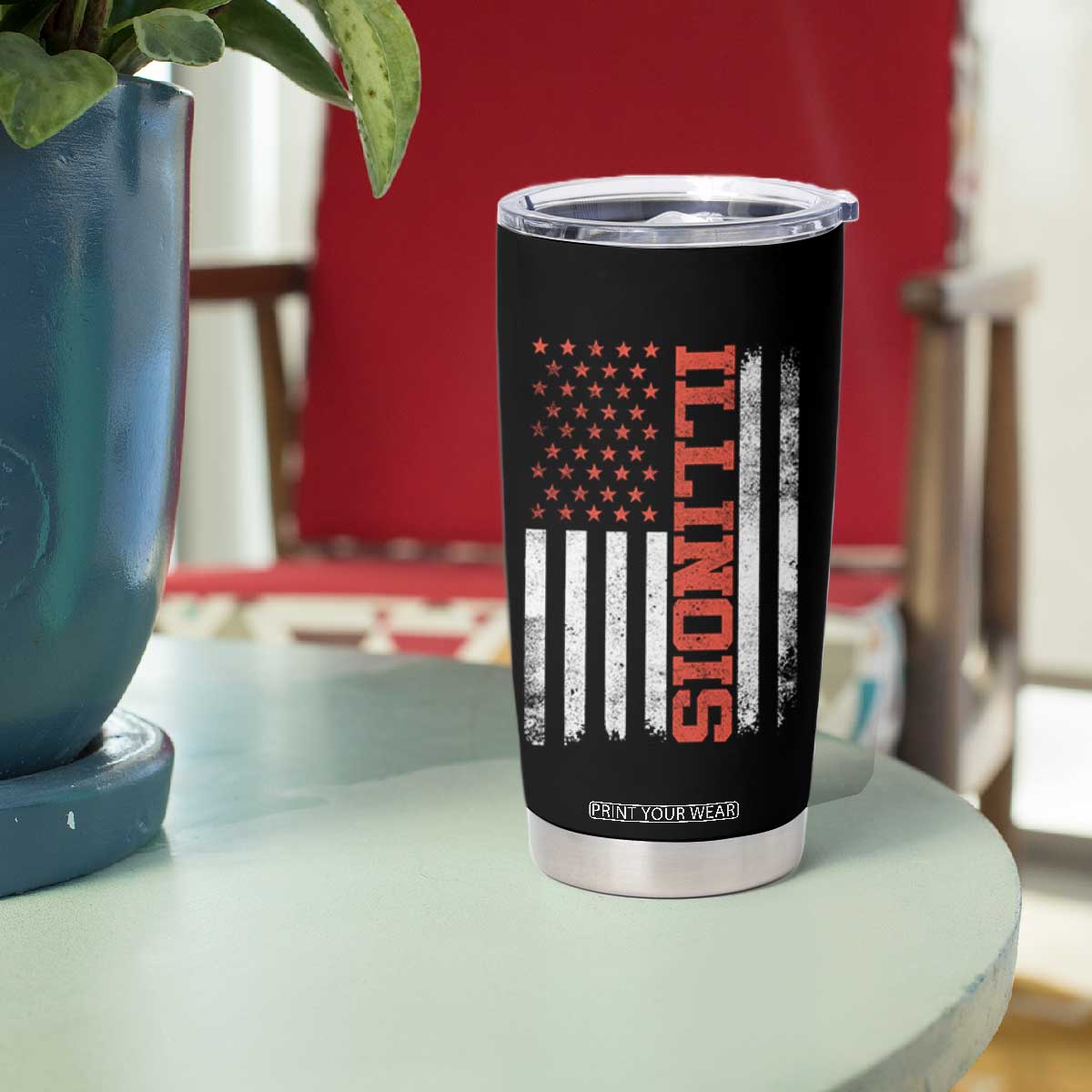 Illinois Pride Tumbler Cup Vintage American Flag Distressed Varsity Aesthetic Letters IL State TS11 Print Your Wear