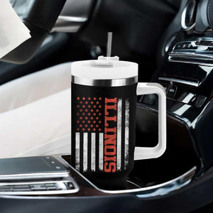 Illinois Pride Tumbler With Handle Vintage American Flag Distressed Varsity Aesthetic Letters IL State TS11 Print Your Wear