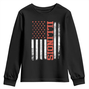 Illinois Pride Youth Sweatshirt Vintage American Flag Distressed Varsity Aesthetic Letters IL State TS11 Black Print Your Wear
