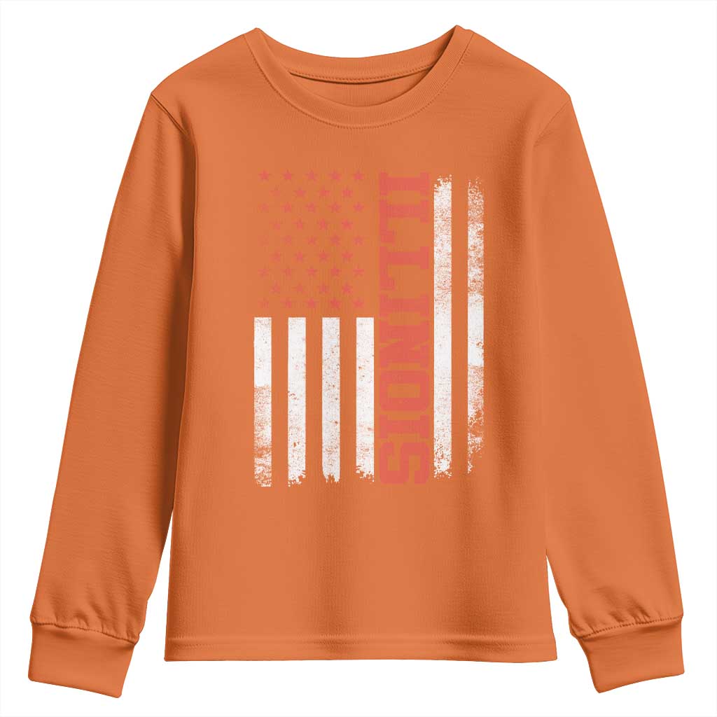 Illinois Pride Youth Sweatshirt Vintage American Flag Distressed Varsity Aesthetic Letters IL State TS11 Orange Print Your Wear