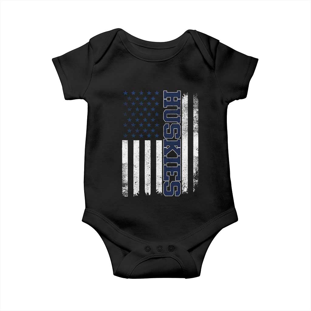 Husky Lover Sports Varsity Aesthetic Letters Vintage American Flag Baby Onesie TS11 Black Print Your Wear