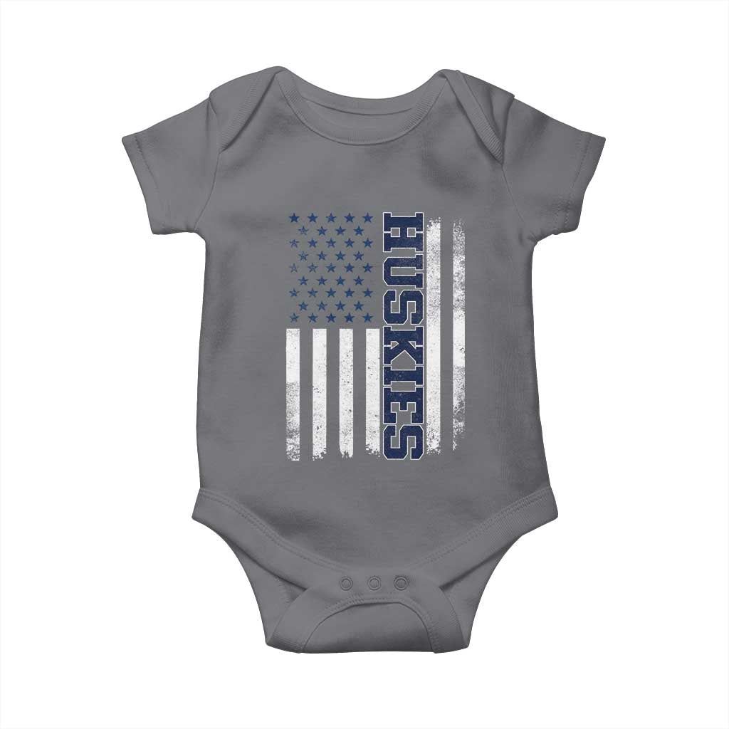 Husky Lover Sports Varsity Aesthetic Letters Vintage American Flag Baby Onesie TS11 Charcoal Print Your Wear