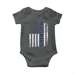 Husky Lover Sports Varsity Aesthetic Letters Vintage American Flag Baby Onesie TS11 Dark Heather Print Your Wear
