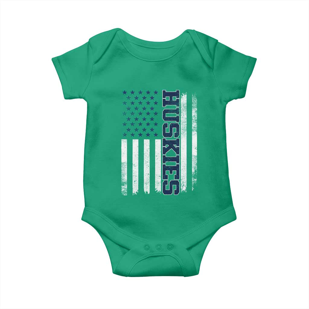 Husky Lover Sports Varsity Aesthetic Letters Vintage American Flag Baby Onesie TS11 Irish Green Print Your Wear