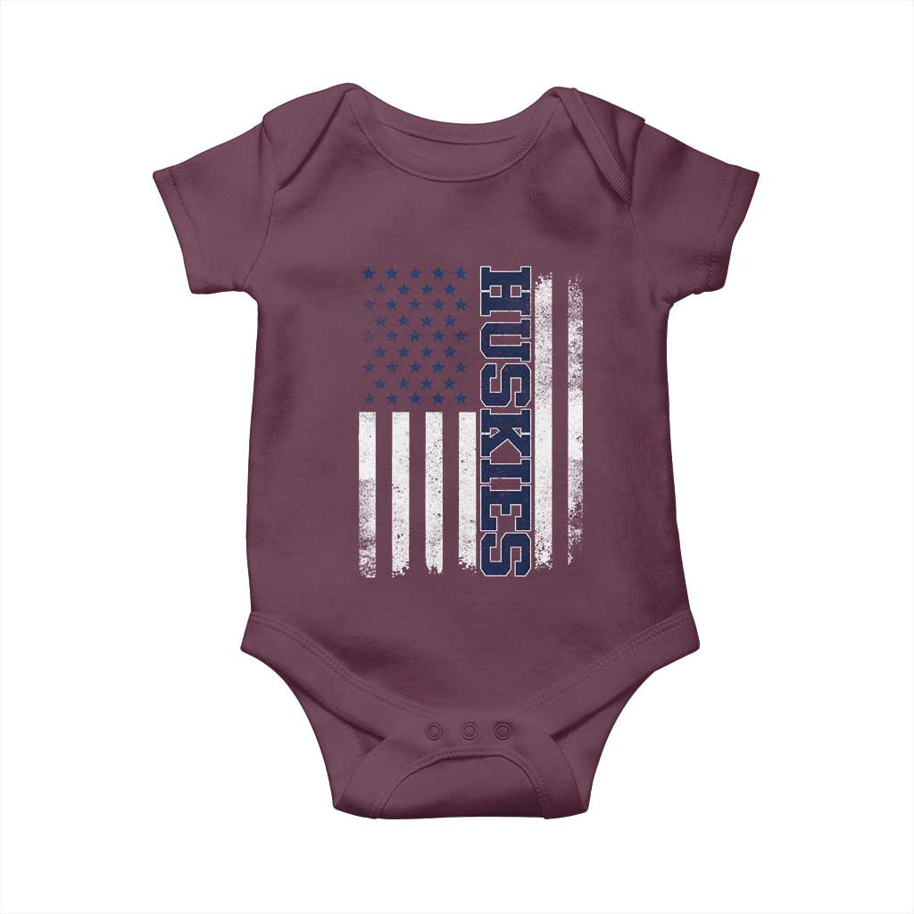 Husky Lover Sports Varsity Aesthetic Letters Vintage American Flag Baby Onesie TS11 Maroon Print Your Wear