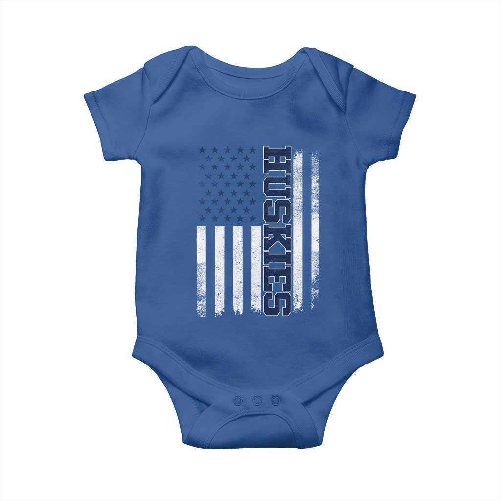 Husky Lover Sports Varsity Aesthetic Letters Vintage American Flag Baby Onesie TS11 Royal Blue Print Your Wear