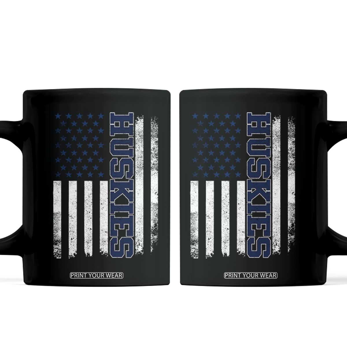 Husky Lover Sports Varsity Aesthetic Letters Vintage American Flag Coffee Mug TS11 Black Print Your Wear