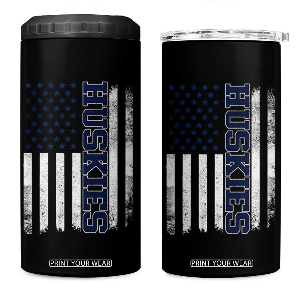 Husky Lover Sports Varsity Aesthetic Letters Vintage American Flag 4 in 1 Can Cooler Tumbler TS11 One Size: 16 oz Black Print Your Wear