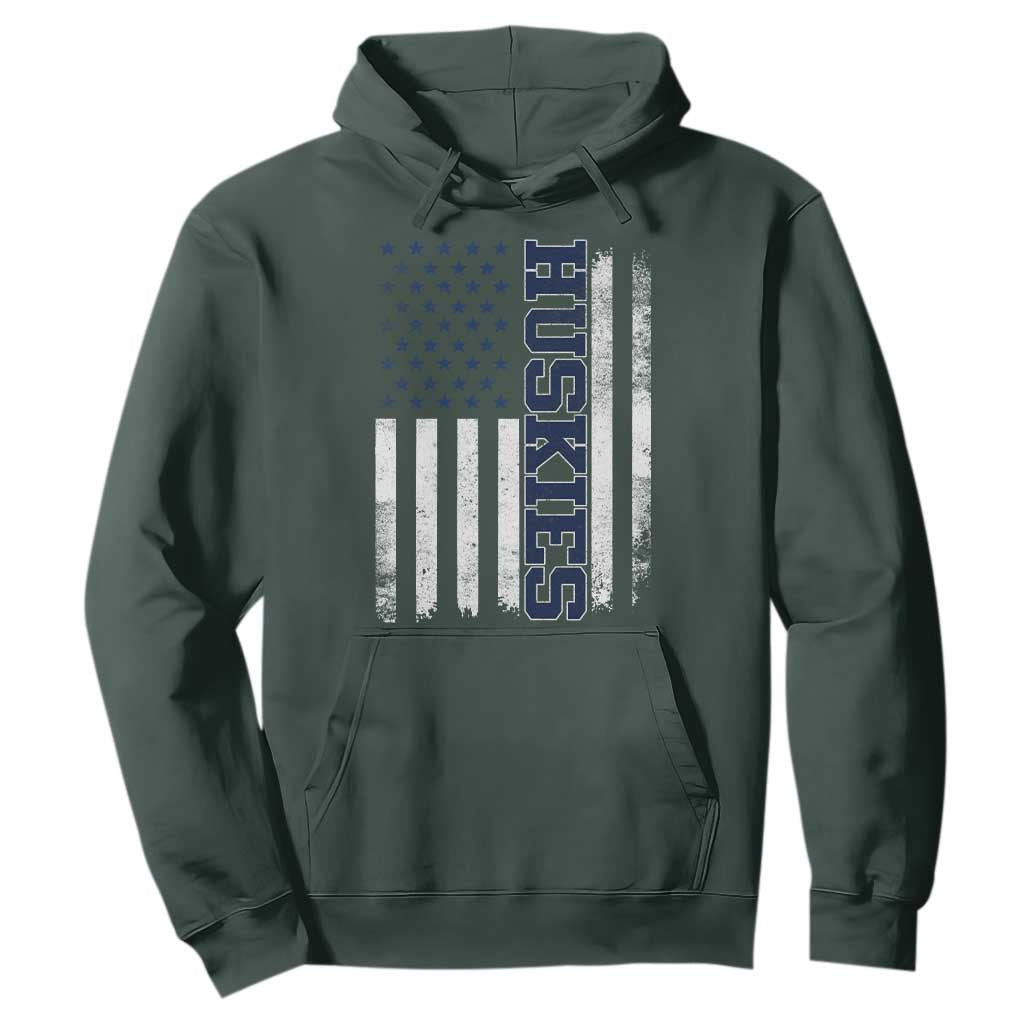 Husky Lover Sports Varsity Aesthetic Letters Vintage American Flag Hoodie TS11 Dark Forest Green Print Your Wear
