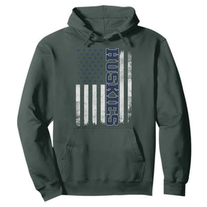 Husky Lover Sports Varsity Aesthetic Letters Vintage American Flag Hoodie TS11 Dark Forest Green Print Your Wear