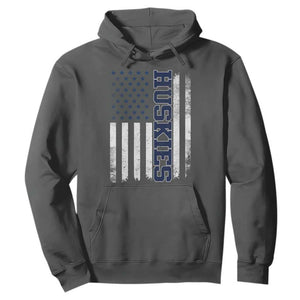 Husky Lover Sports Varsity Aesthetic Letters Vintage American Flag Hoodie TS11 Dark Heather Print Your Wear