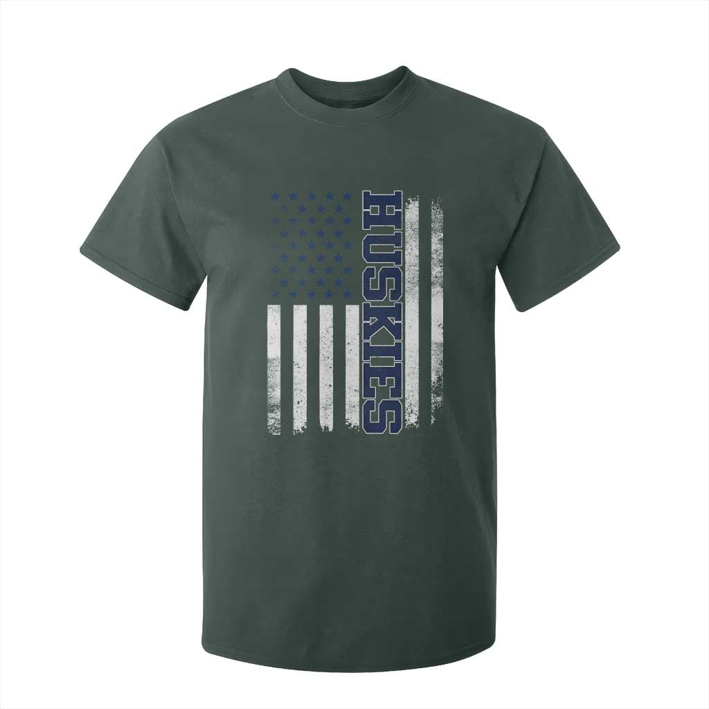 Husky Lover Sports Varsity Aesthetic Letters Vintage American Flag T Shirt For Kid TS11 Dark Forest Green Print Your Wear