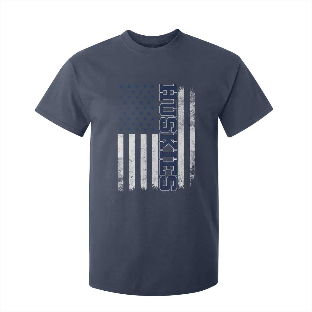 Husky Lover Sports Varsity Aesthetic Letters Vintage American Flag T Shirt For Kid TS11 Navy Print Your Wear