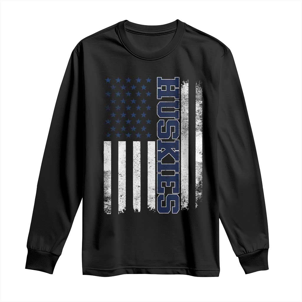Husky Lover Sports Varsity Aesthetic Letters Vintage American Flag Long Sleeve Shirt TS11 Black Print Your Wear