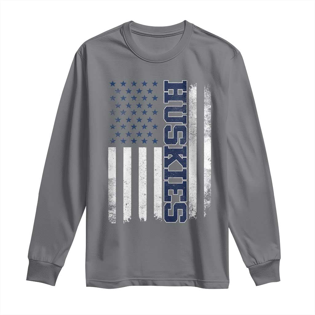 Husky Lover Sports Varsity Aesthetic Letters Vintage American Flag Long Sleeve Shirt TS11 Charcoal Print Your Wear