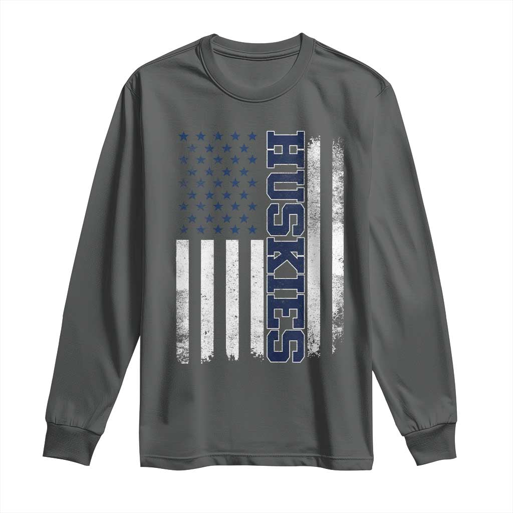 Husky Lover Sports Varsity Aesthetic Letters Vintage American Flag Long Sleeve Shirt TS11 Dark Heather Print Your Wear