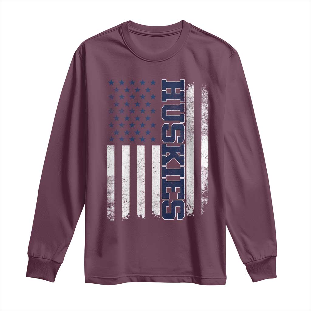 Husky Lover Sports Varsity Aesthetic Letters Vintage American Flag Long Sleeve Shirt TS11 Maroon Print Your Wear