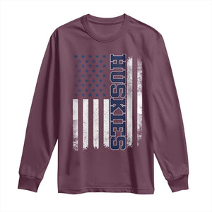 Husky Lover Sports Varsity Aesthetic Letters Vintage American Flag Long Sleeve Shirt TS11 Maroon Print Your Wear