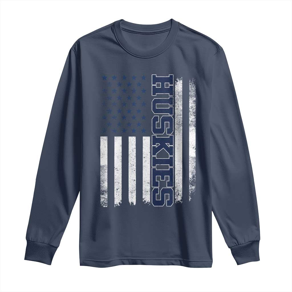 Husky Lover Sports Varsity Aesthetic Letters Vintage American Flag Long Sleeve Shirt TS11 Navy Print Your Wear