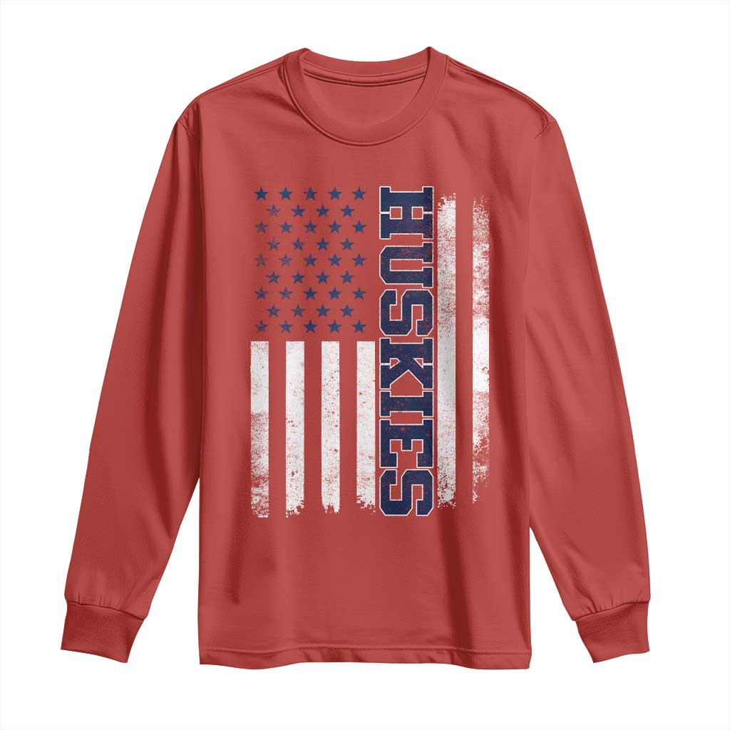 Husky Lover Sports Varsity Aesthetic Letters Vintage American Flag Long Sleeve Shirt TS11 Red Print Your Wear