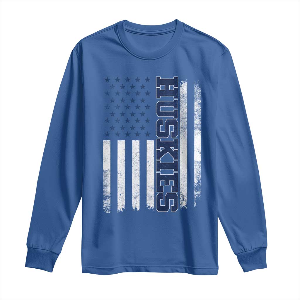 Husky Lover Sports Varsity Aesthetic Letters Vintage American Flag Long Sleeve Shirt TS11 Royal Blue Print Your Wear