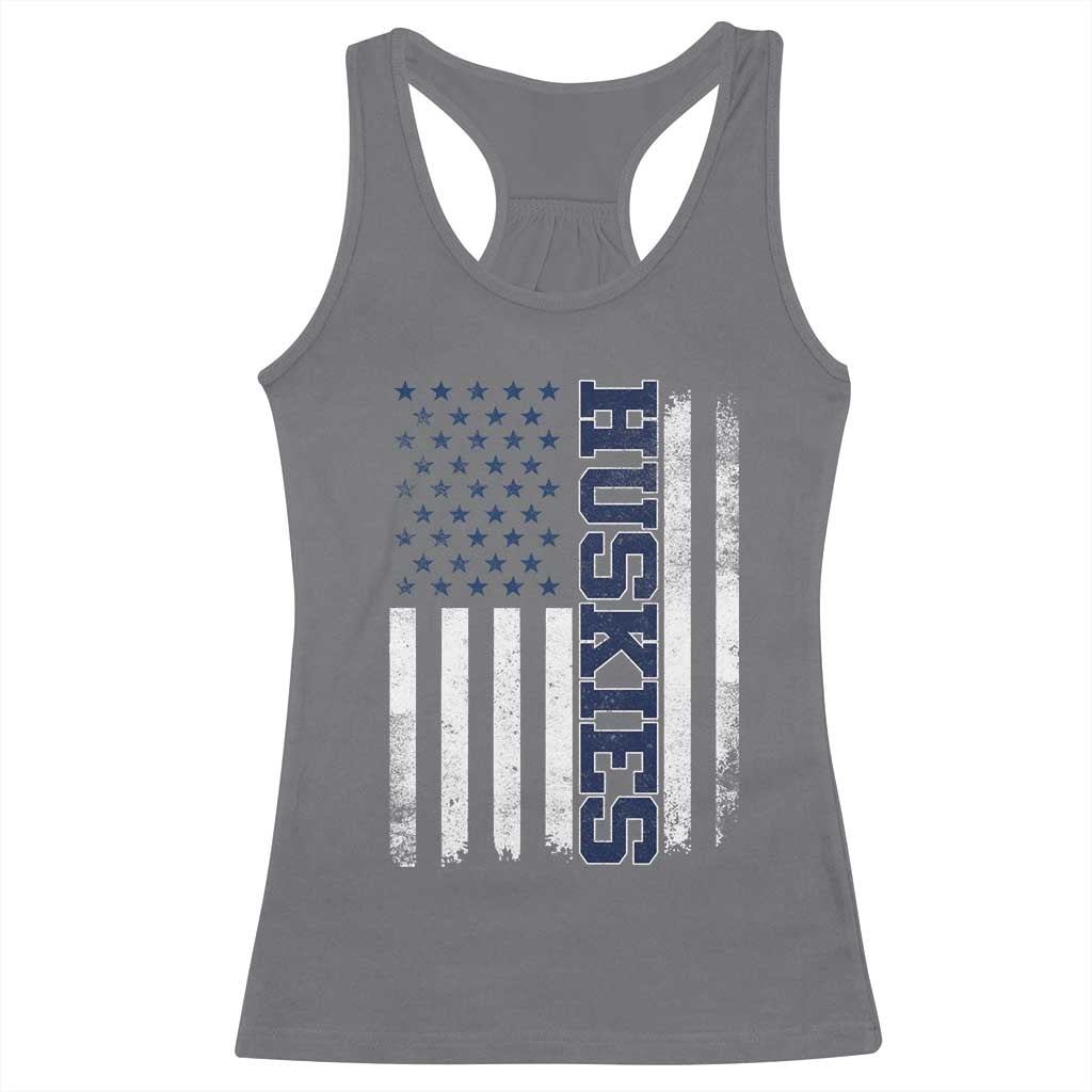 Husky Lover Sports Varsity Aesthetic Letters Vintage American Flag Racerback Tank Top TS11 Charcoal Print Your Wear
