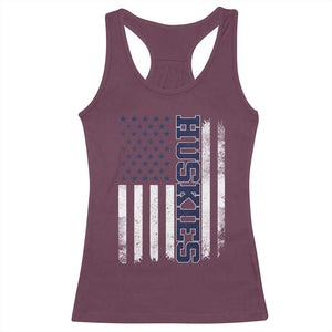 Husky Lover Sports Varsity Aesthetic Letters Vintage American Flag Racerback Tank Top TS11 Maroon Print Your Wear