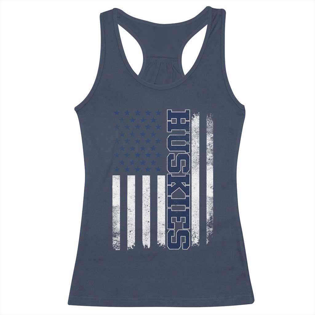Husky Lover Sports Varsity Aesthetic Letters Vintage American Flag Racerback Tank Top TS11 Navy Print Your Wear