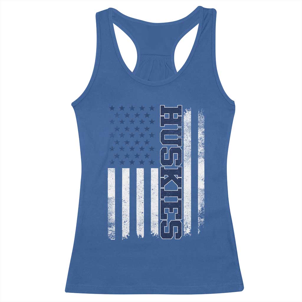 Husky Lover Sports Varsity Aesthetic Letters Vintage American Flag Racerback Tank Top TS11 Royal Blue Print Your Wear