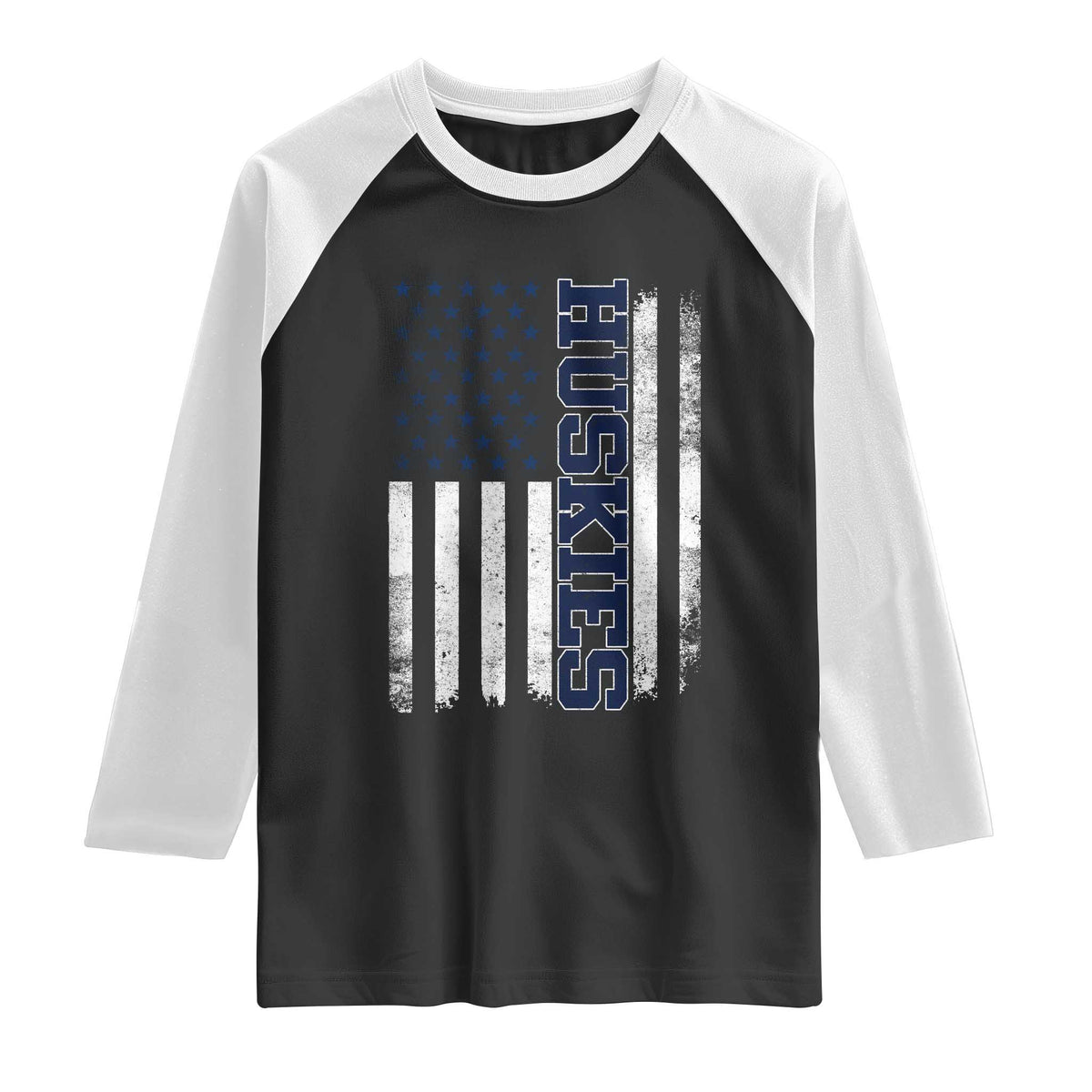 Husky Lover Sports Varsity Aesthetic Letters Vintage American Flag Raglan Shirt TS11 Black White Print Your Wear