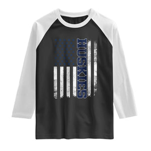 Husky Lover Sports Varsity Aesthetic Letters Vintage American Flag Raglan Shirt TS11 Black White Print Your Wear