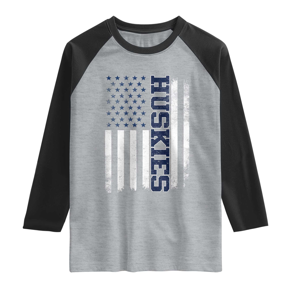Husky Lover Sports Varsity Aesthetic Letters Vintage American Flag Raglan Shirt TS11 Heather Gray Black Print Your Wear