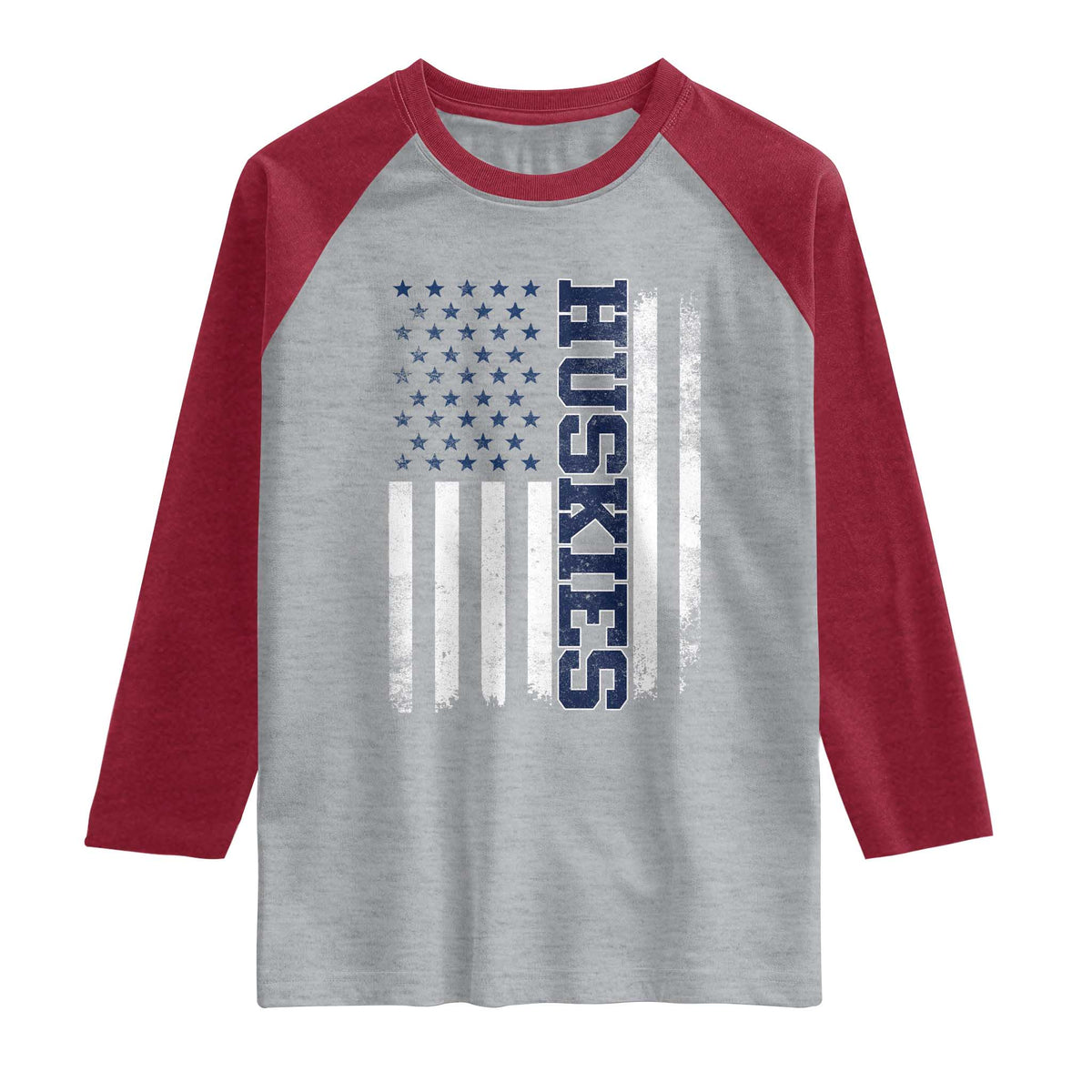 Husky Lover Sports Varsity Aesthetic Letters Vintage American Flag Raglan Shirt TS11 Heather Gray Heather Red Print Your Wear