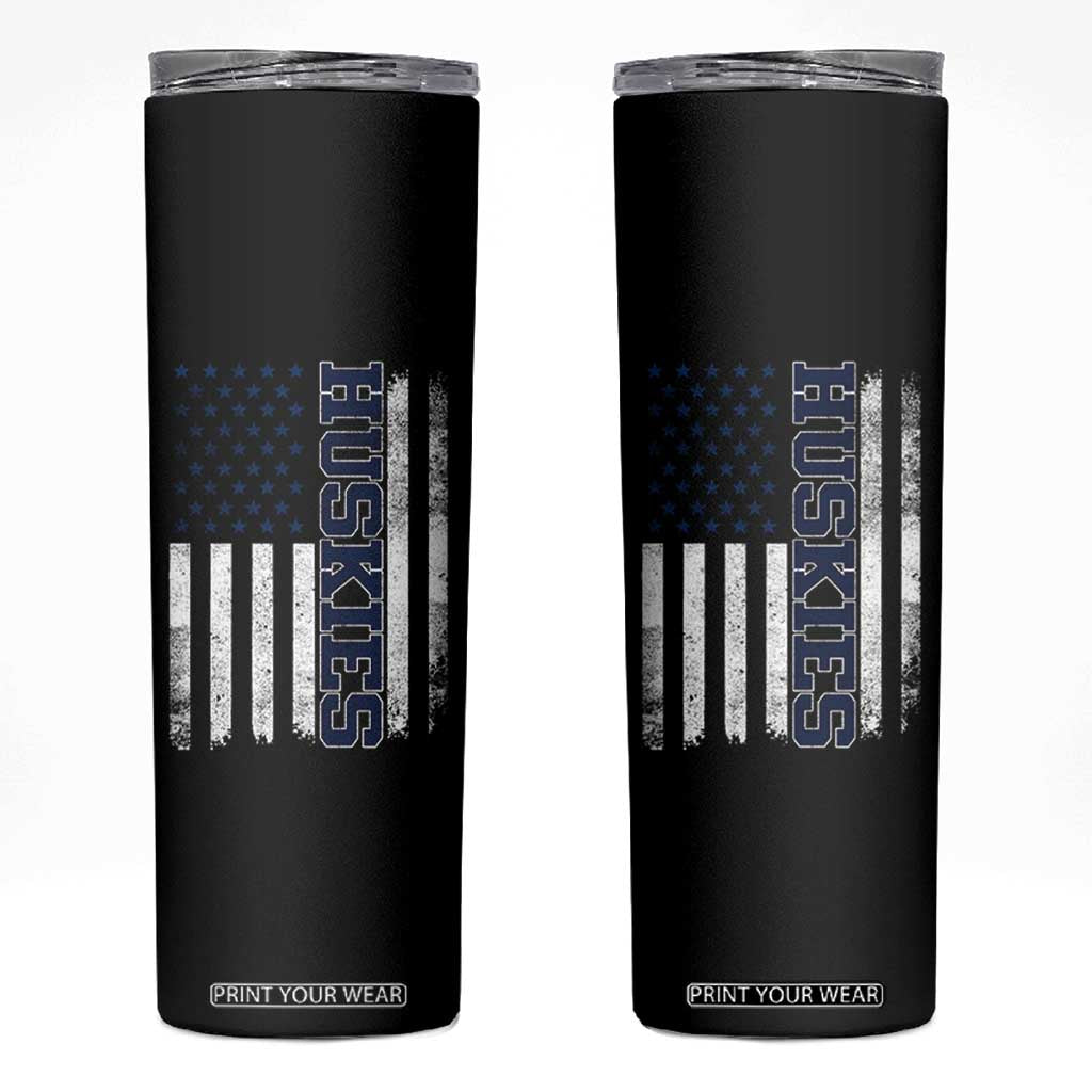 Husky Lover Sports Varsity Aesthetic Letters Vintage American Flag Skinny Tumbler TS11 Black Print Your Wear