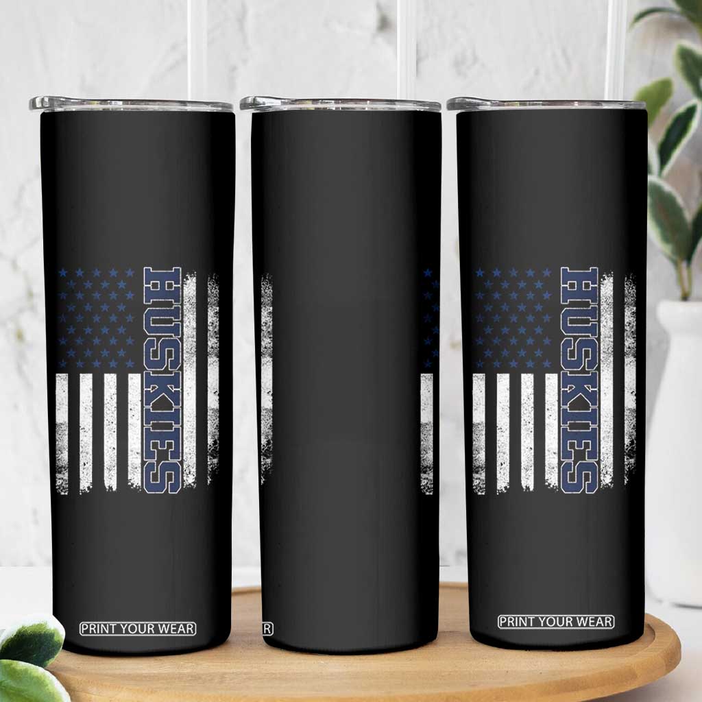 Husky Lover Sports Varsity Aesthetic Letters Vintage American Flag Skinny Tumbler TS11 Print Your Wear